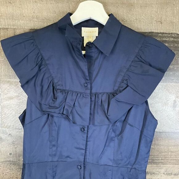 Foxiedox Women’s Size XS Button Up Dress Navy Blue Sleeveless Cotton NWT - Picture 3 of 8
